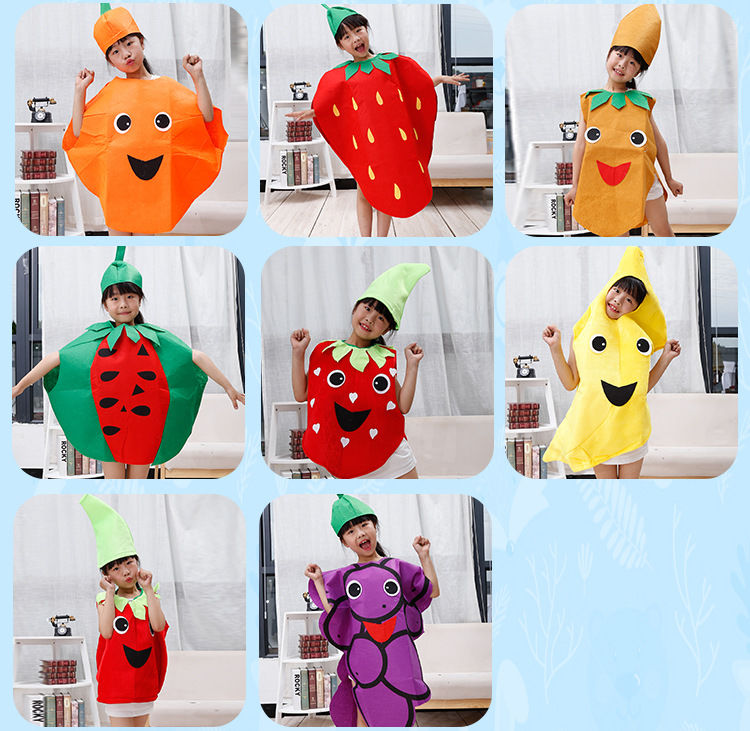 服儿童水果服装蔬菜草莓幼儿园亲子环保时装走秀表演服装 白色 樱桃服