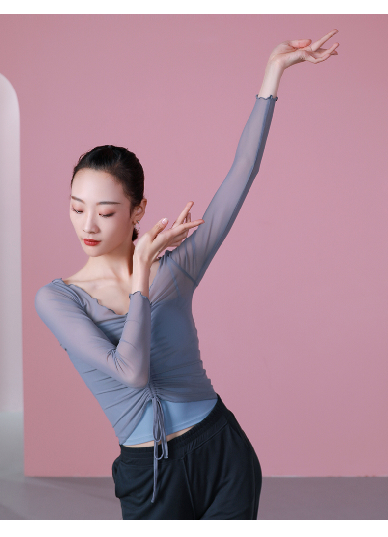 希子家古典舞纱衣舞蹈练功服成人现代芭蕾舞网纱上衣中长袖外搭夏晚霞