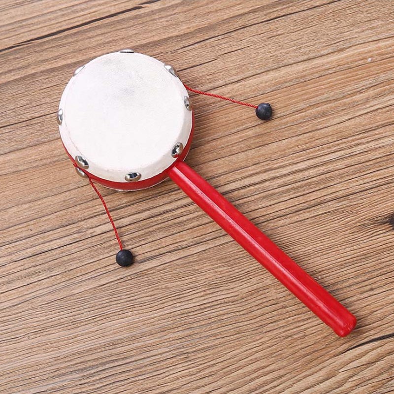原色木杆羊皮2i4拔浪鼓玩具婴儿玩具经典吉祥手摇鼓传统经典拨浪鼓手