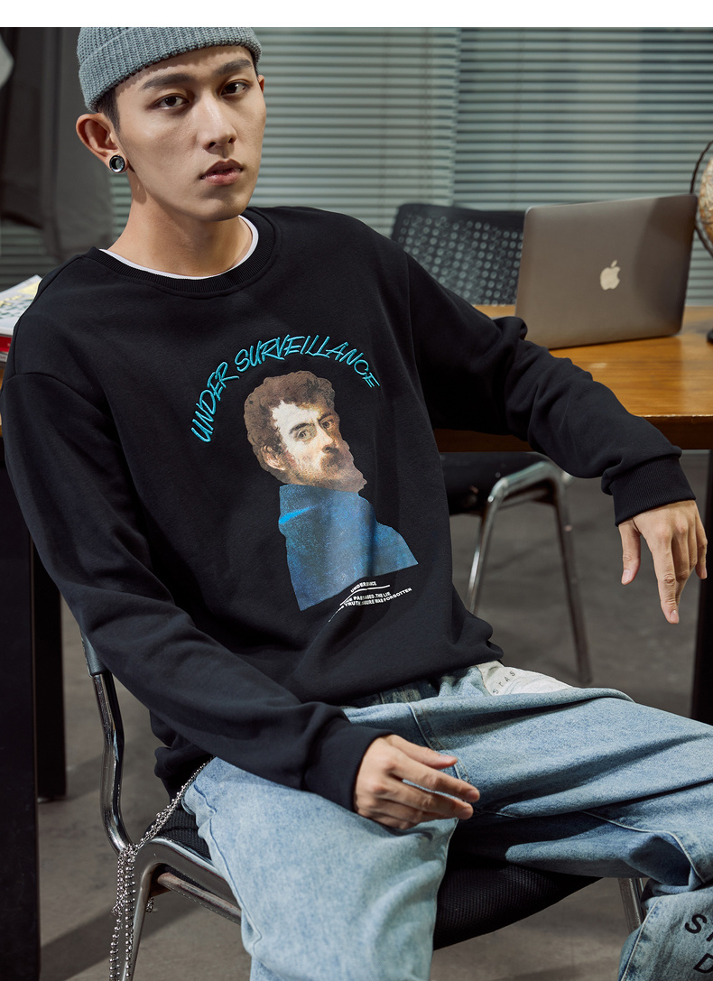 【直降】唐狮秋新款卫衣男宽松潮酷青年学生圆领印花卫衣时尚上衣