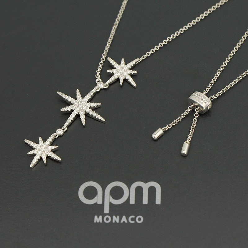 apmmonaco双流星项链女六芒星三星项链毛衣项链锁骨链送恋人ac3350ox