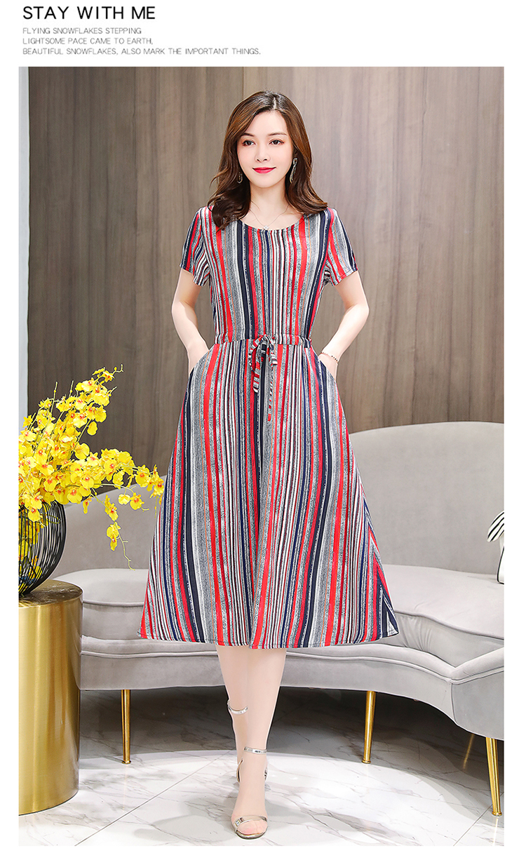 中年妈妈夏装棉绸连裙中长款绵绸裙子中老年女装人造棉夏季长裙