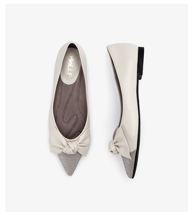 belle百丽2019秋新商场同款蝴蝶结羊皮革格利特浅口女单鞋u1u1dcq9