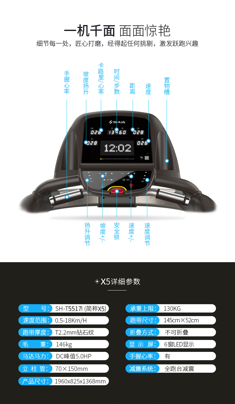 舒华高端家用款室内x5i大型跑步机静音减震多功能健身房专用5517i
