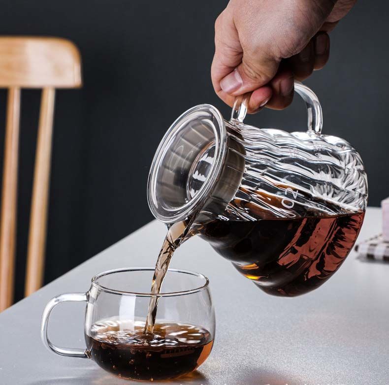 竖纹玻璃云朵壶咖啡壶手冲分享壶玻璃咖啡壶咖啡具过滤杯360ml竖纹