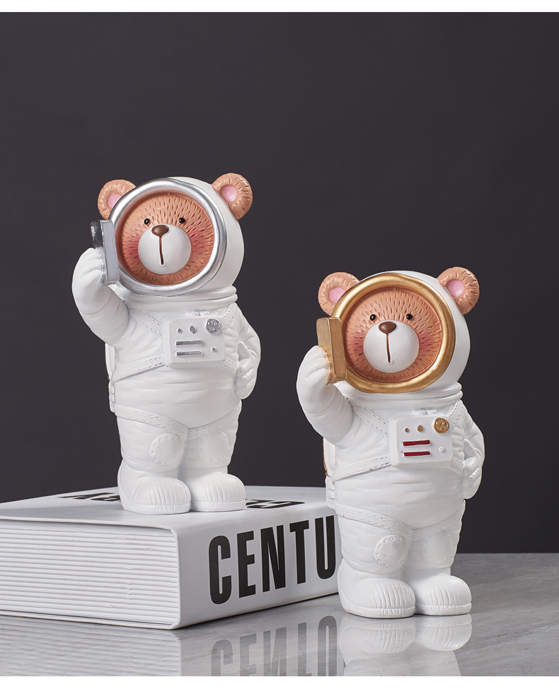 摆件可爱小熊太空人桌面摆设个性儿童房装饰品小熊宇航员弹吉他白配金