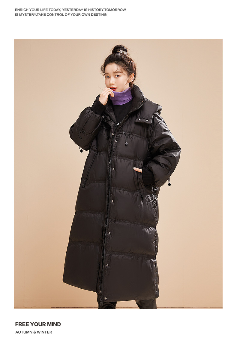 雪中飞(snow flying)女士羽绒服 雪中飞2021冬季长款加厚白鸭绒羽绒服