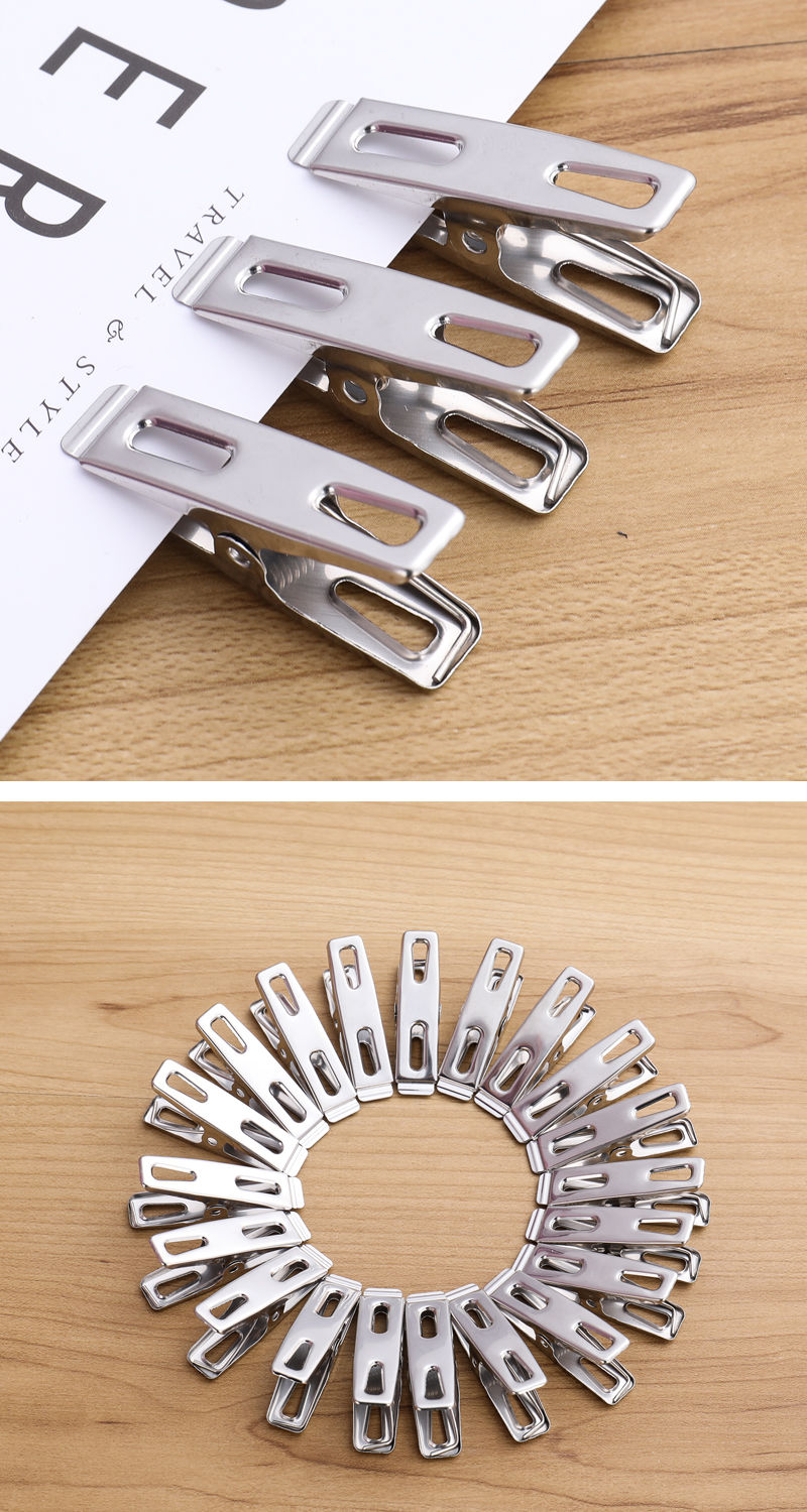20个装5cm平口夹晾衣夹优质不锈钢强力夹子晒衣服夹晾袜夹小夹扁口夹