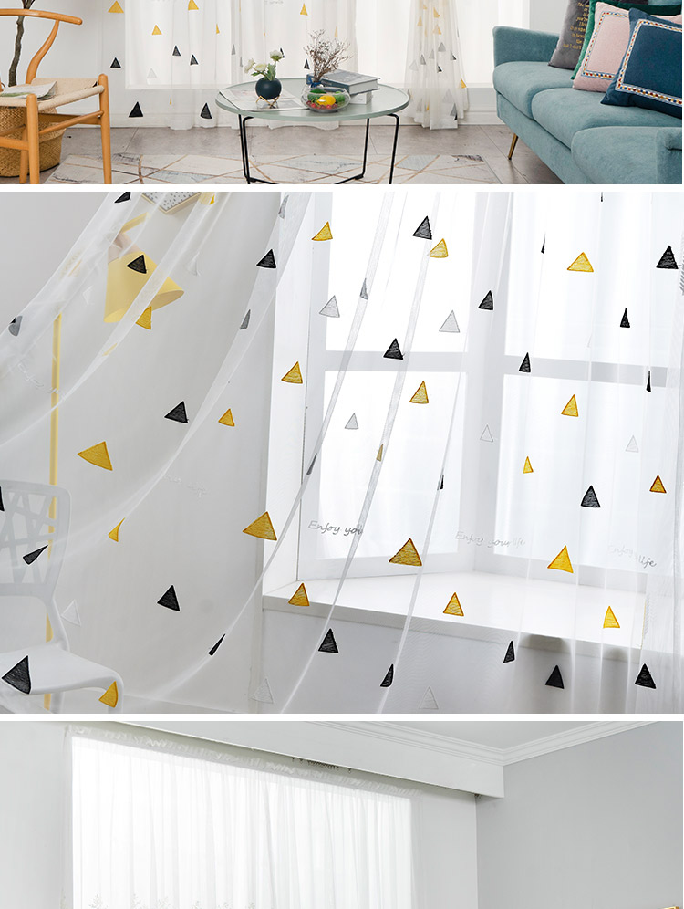 魔术贴窗帘免打孔安装双层绣花纱帘自粘阳台遮光客厅飘窗隔断