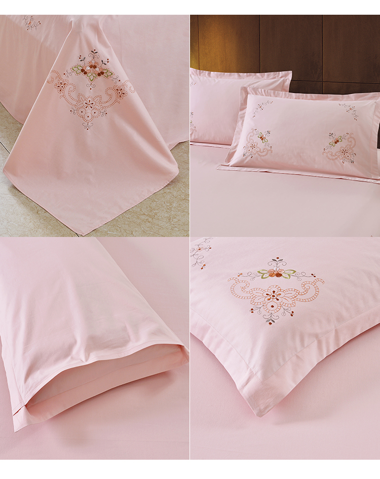 最羽 绣花床单三件套传统刺绣工艺床单枕套粉色白色床品 烟粉色 270*
