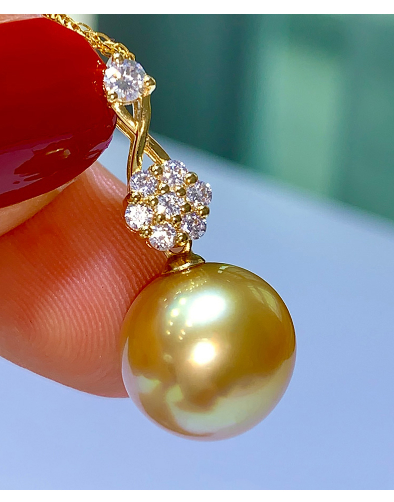 海瞳南非钻石18k金南洋金珠菲律宾浓金色珍珠吊坠单颗时尚设计款海水