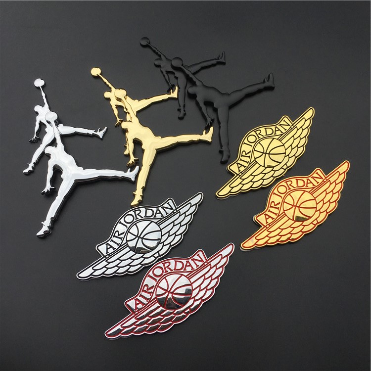 aj标志3d立体金属侧标黑色飞人汽车贴纸装饰贴车标乔丹金色大号一个