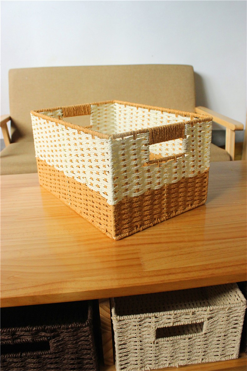 手工编织收纳盒桌面零食杂物筐大号无盖编收纳箱整理箱客厅卧室三维