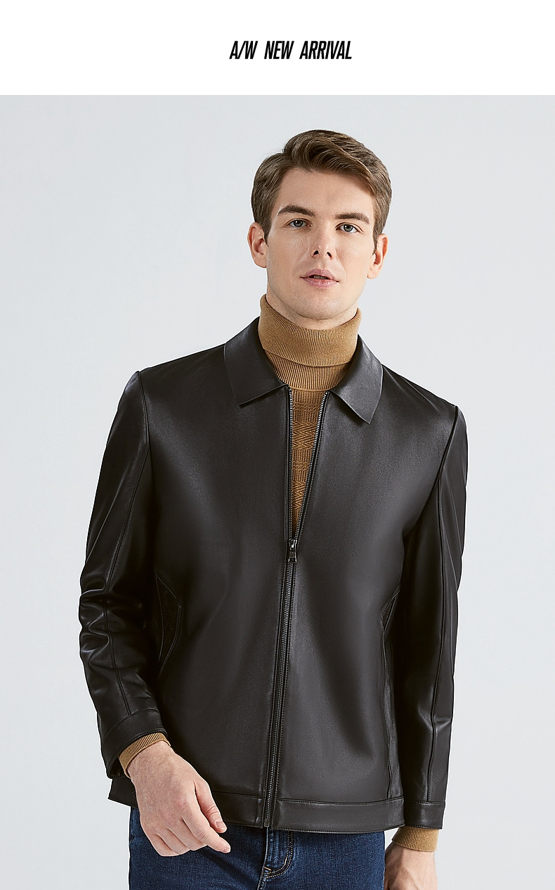[羊皮革]柒牌皮衣外套男2022秋冬季新款时尚潮流翻领黑色皮夹克123jj