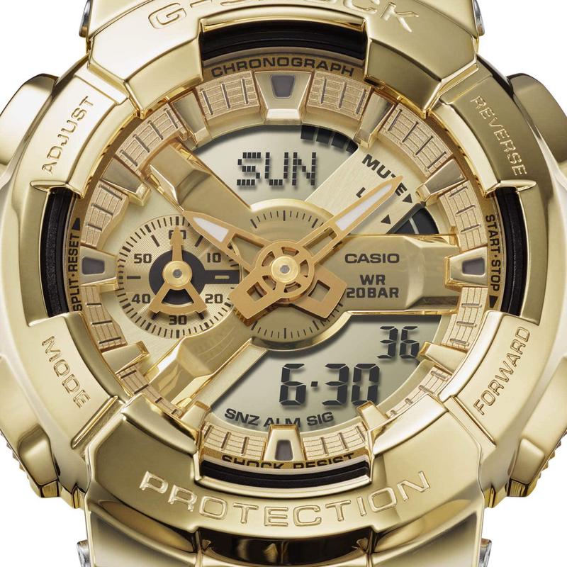 卡西欧(casio)新款g-shock金属黄金冰川金系列不锈钢表圈透明表带时尚