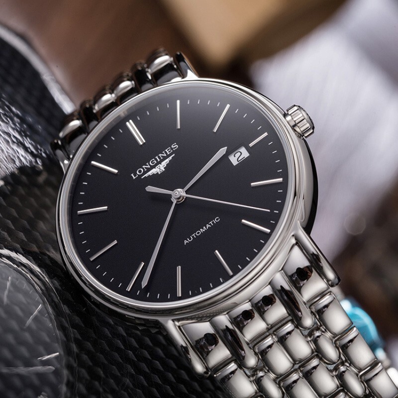 浪琴longines手表瑰丽系列时尚休闲机械男表钢带黑色表盘男士手表l
