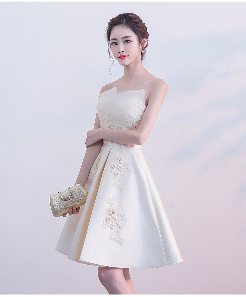 宴会小晚礼服裙女2019新款秋款抹胸仙气质香槟色伴娘服18岁成年礼