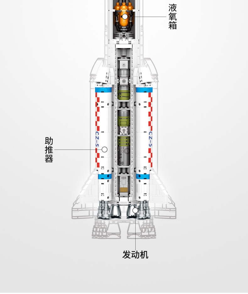 森宝积木中国航天模型火箭玩具月球火星探测器空间站长征五号运载火箭