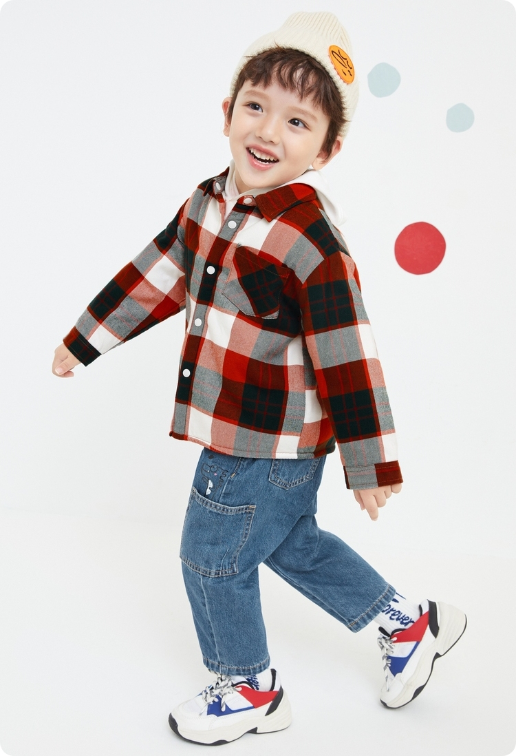 巴拉巴拉儿童衬衫男童格纹长袖宝宝冬装小童童装新款德绒保暖
