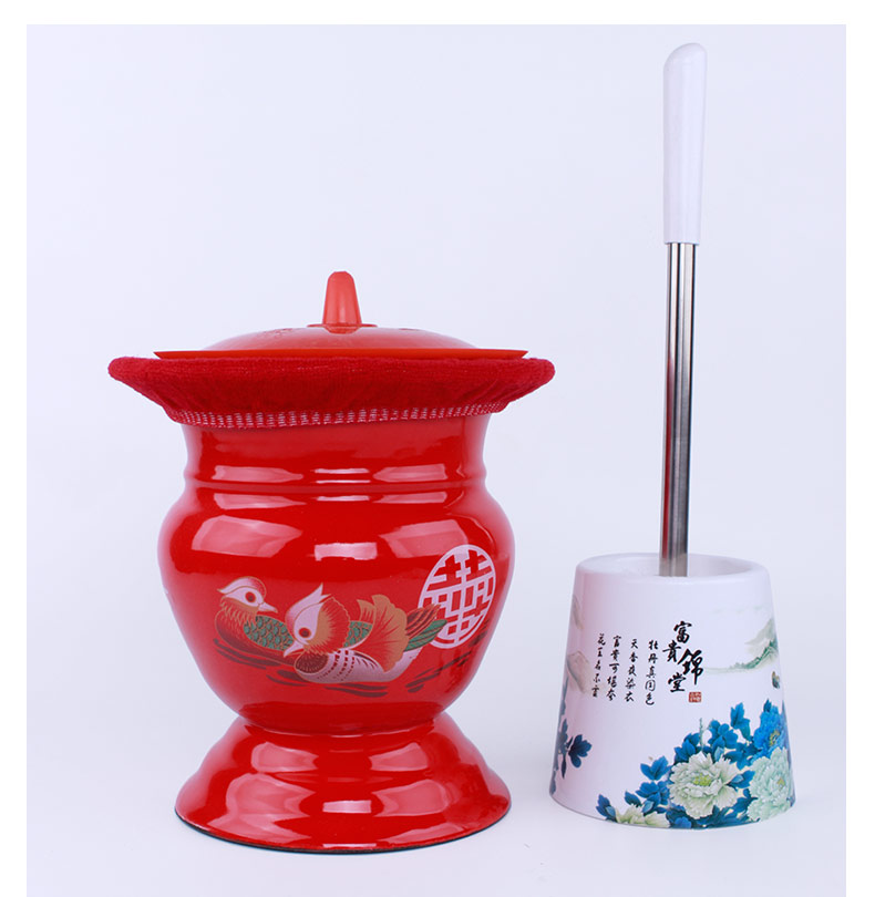 华科加厚幼儿痰盂搪瓷痰盂儿童痰盂坐便器 带盖马桶起夜桶 高全红鸳鸯