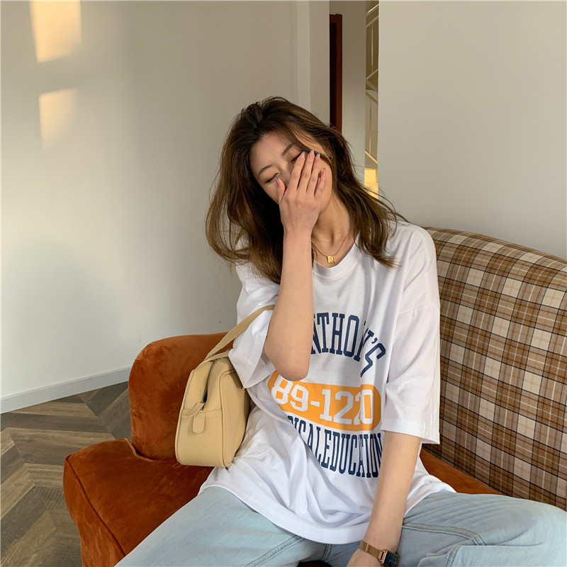 港风chic港味短袖t恤女2021宽松韩版ins原宿风hiphop炸街半袖上衣