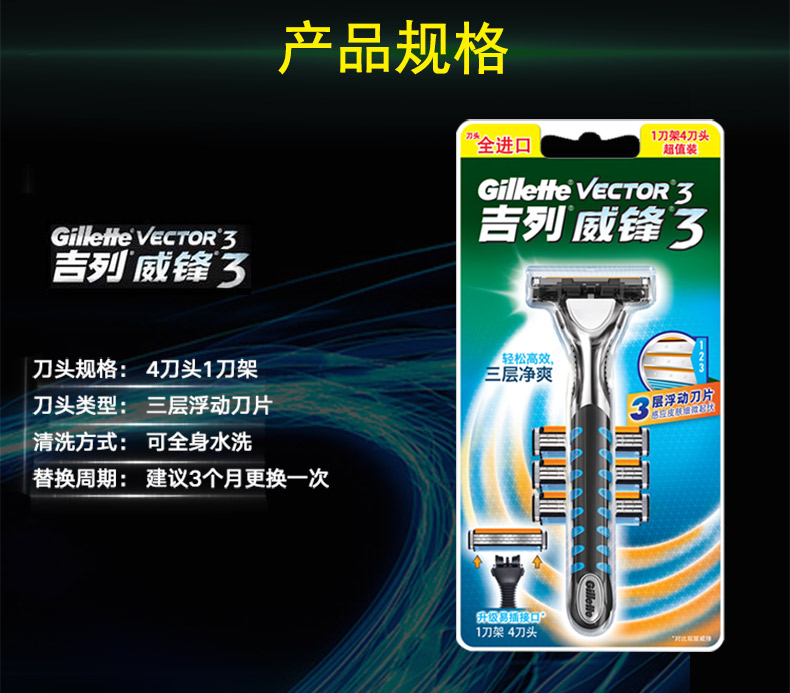 海澳德美健電器配件526036462184 【三層刀片】威鋒3剃鬚刀男士刀架刀