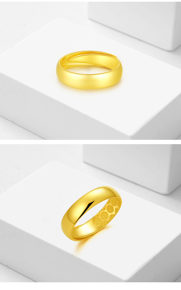 金一国囍足金天元黄金戒指男女通用款简约百搭开口光面情侣对戒指环