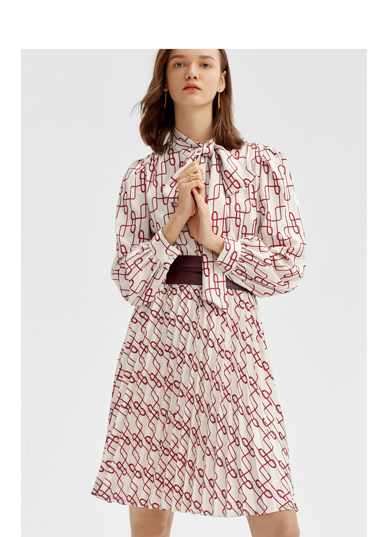 伊芙丽女装新款潮冬装韩版印花高腰中长款a字裙小香风连衣裙16588al