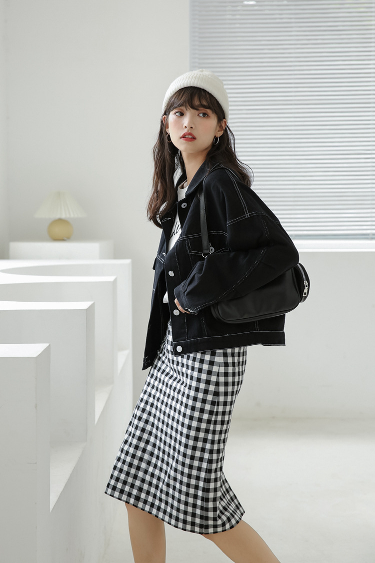 珂尼莎蔓短外套女士2020年新款秋季百搭森系宽松牛仔酒红色棒球服上衣