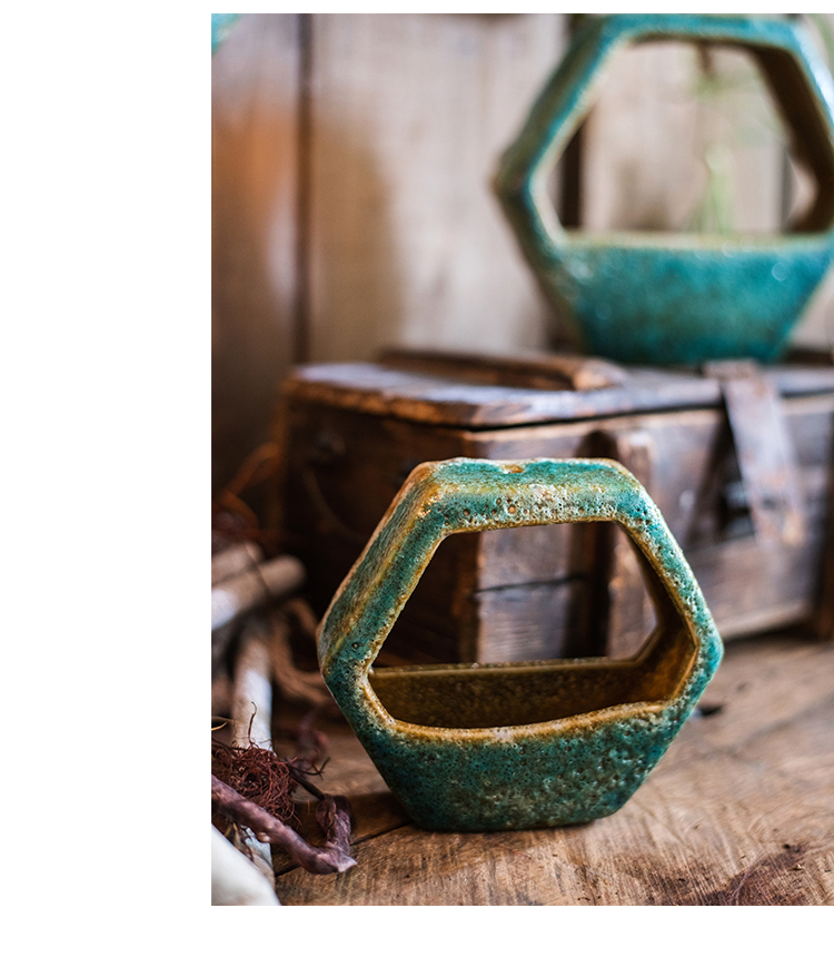 美帮汇粗陶瓷壁挂花器吊兰吊篮水培禅意古国风中式创意装饰六边形壁挂