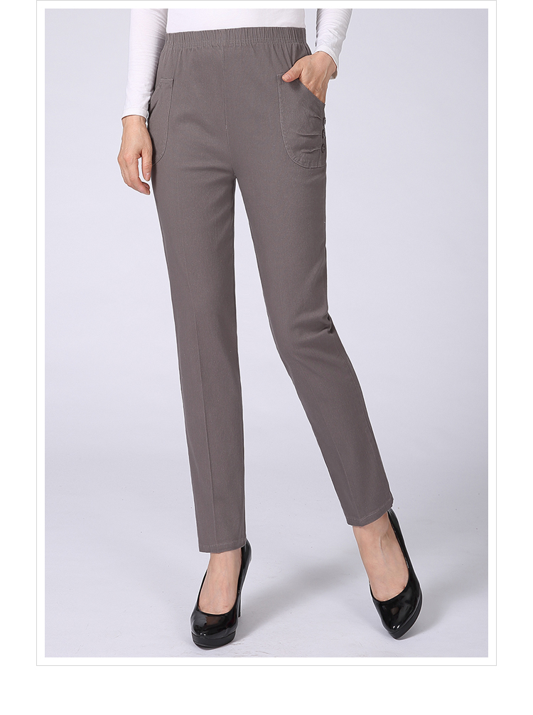 春季妈妈休闲裤中老年松紧高腰女裤中年女纯色全棉弹力长裤子