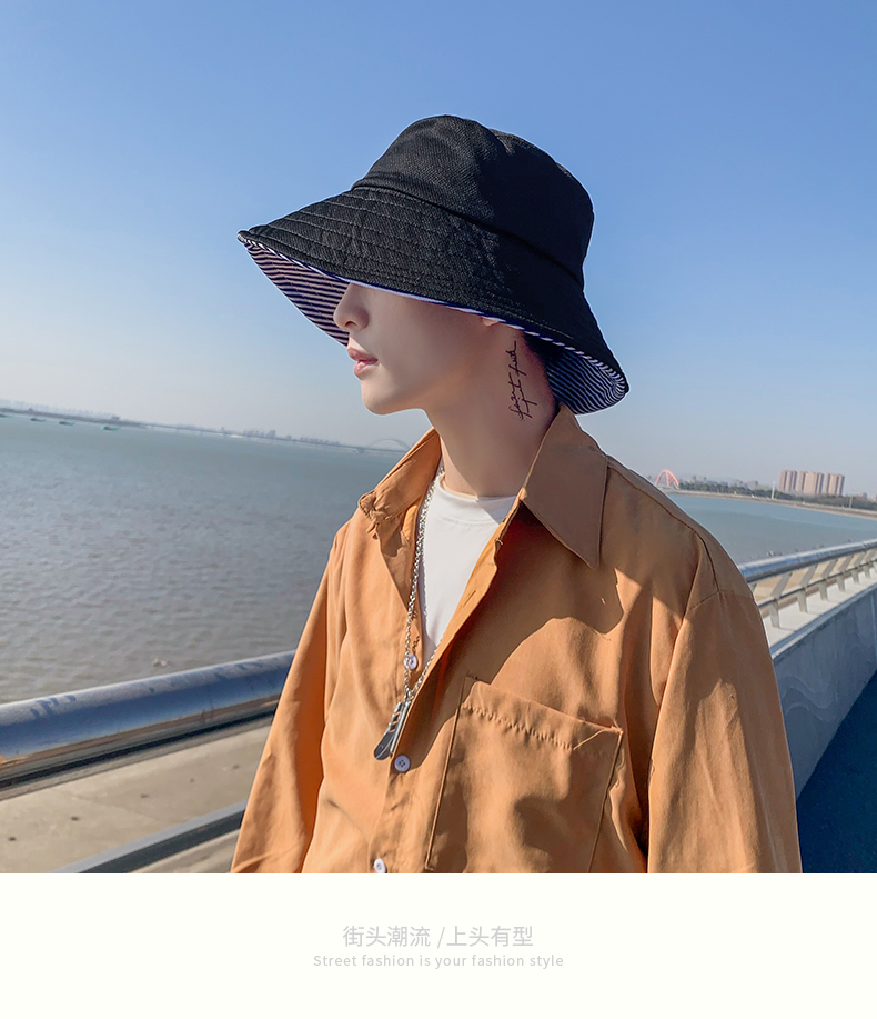 new lake双面渔夫帽男士夏季韩版百搭防晒帽子遮阳大帽檐盆帽太阳帽