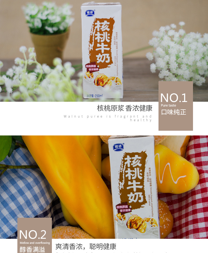 银桥核桃牛奶营养早餐奶原浆核桃奶250ml12盒