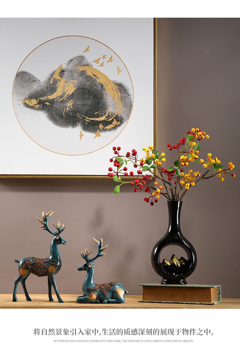 新中式风格家具禅意装修家里进玄关摆件家居房屋装饰品 两件套花瓶