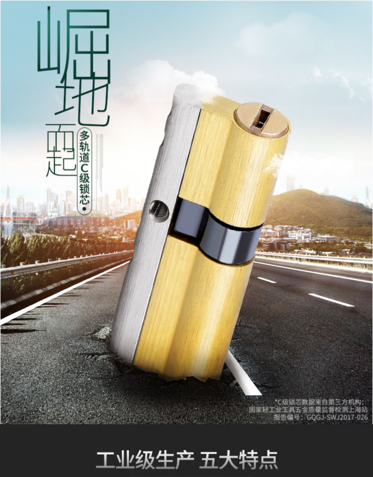 玥玛锁芯多轨道防盗门锁芯c级纯铜叶片锁芯大门防锡纸