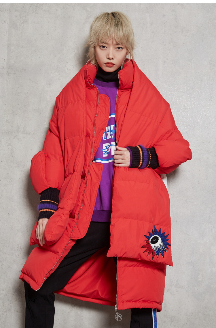 马克华菲女装保暖羽绒服chic外套白鹅绒面包服中长款