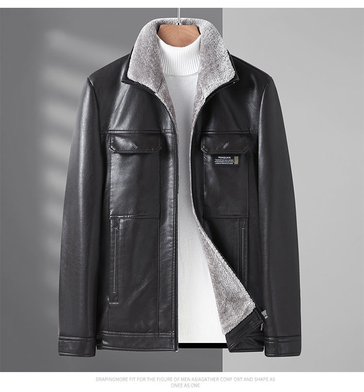 保威特犀牛(povote)男士夹克 保威特犀牛冬季皮衣男外套加绒加厚保暖