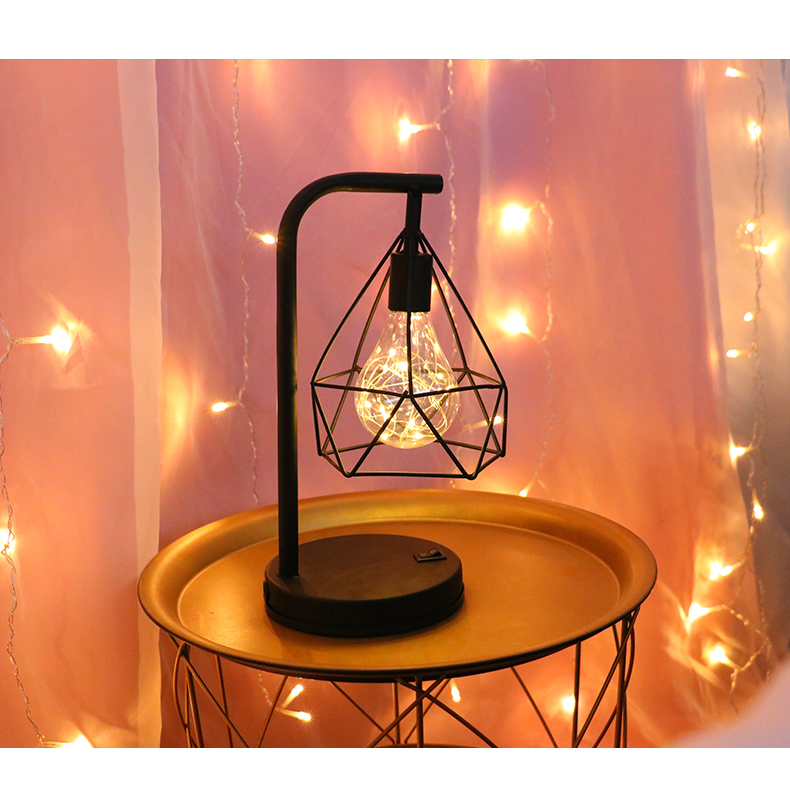 led红灯铁艺台灯女生布置房间卧室灯饰红宿舍仙女床头装饰品