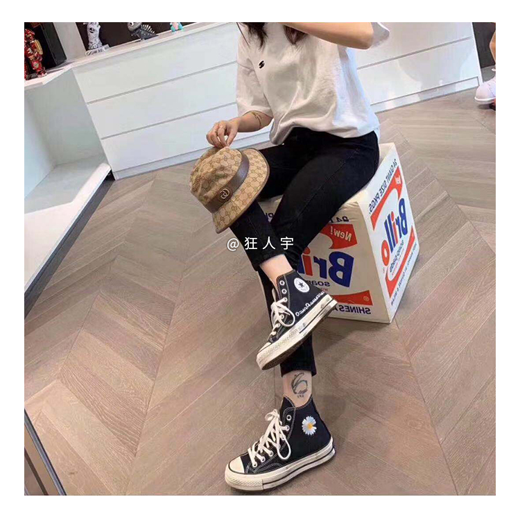 狂人宇1970s小雏菊小脏橘帆布鞋女高帮潮鞋百搭ins复古港味知义zhiyi