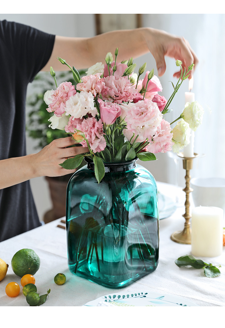 大花瓶透明玻璃客厅插花瓶水培花束瓶小清新彩色花器摆件玻璃花瓶封后