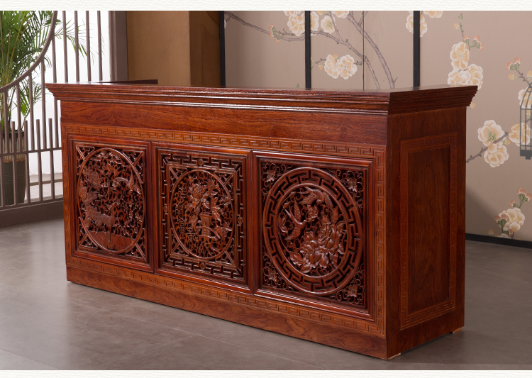 苏宁放心购中式实木收银台仿古红木吧台院养生足浴柜台茶坊接待前台