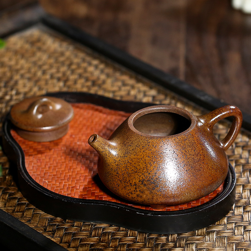 宜兴龙窑柴烧紫砂壶手工子冶石瓢壶高温窑变茶壶