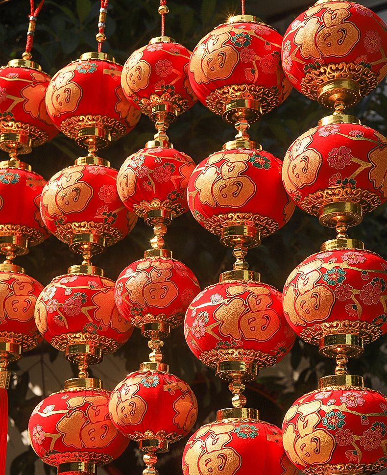 小红灯笼梅花福字连串新年过年春节装饰挂饰绒布户外场景布置大号梅花