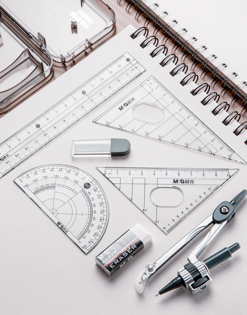 8件套圆规尺子套装专业多功能绘图工具不锈钢金属小学初中生用可夹笔