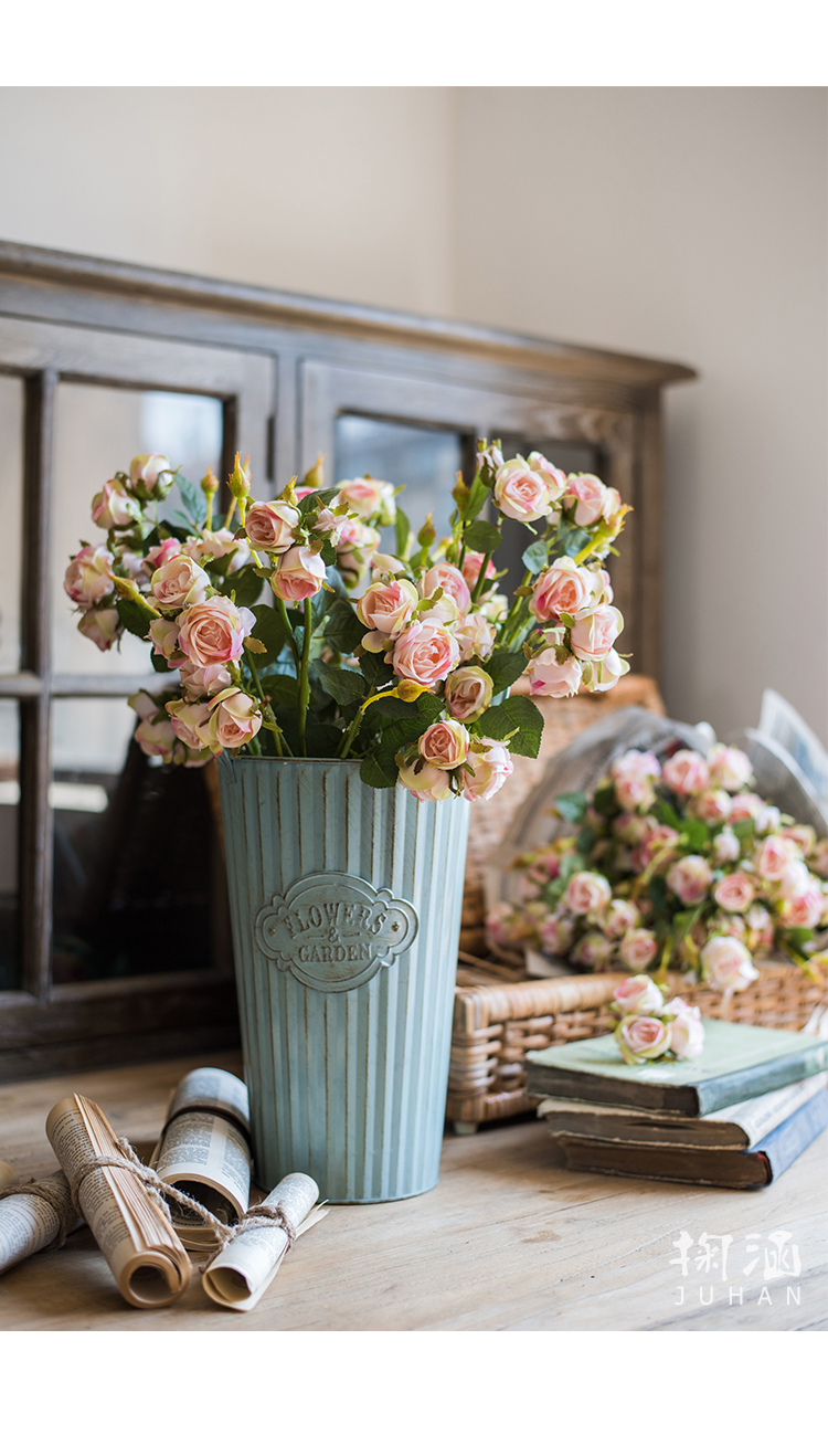家柏饰corated复古蓝铁皮花筒花器花盆花店装饰干花欧式法式韩式落地