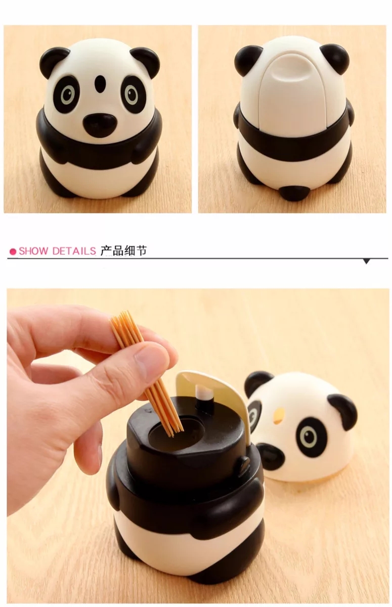 时尚创意居家自动熊猫牙签筒手压式精致塑料牙签盒便携牙签收纳罐