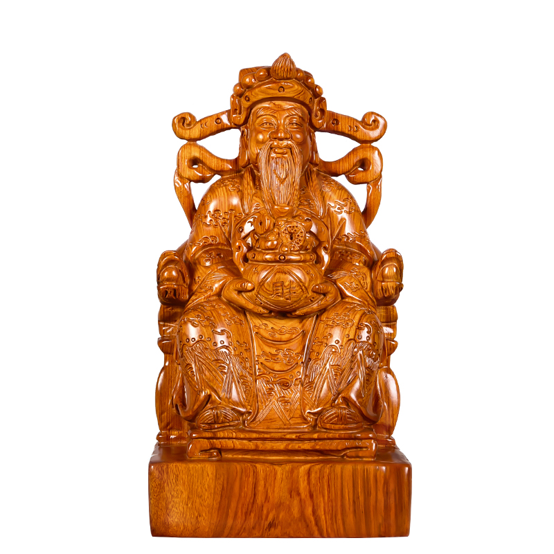 花梨木财神爷摆件红木坐式文财神爷供奉佛像实木刻工艺品