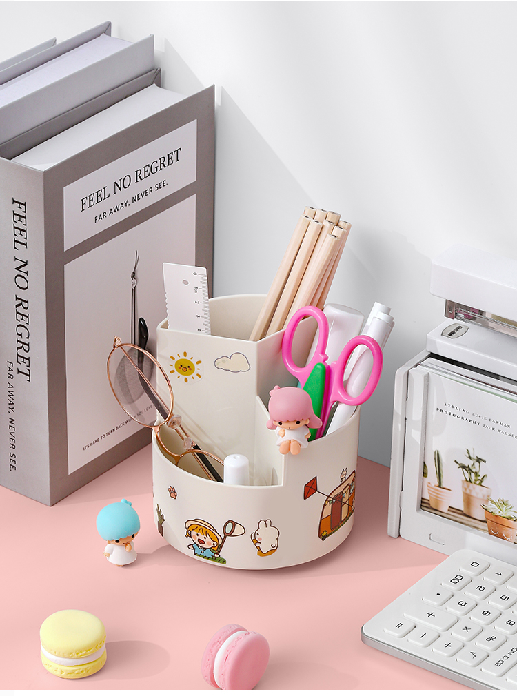 希杰狮王360度旋转笔筒创意时尚可爱文具学生桌面北欧个性简约斜插式
