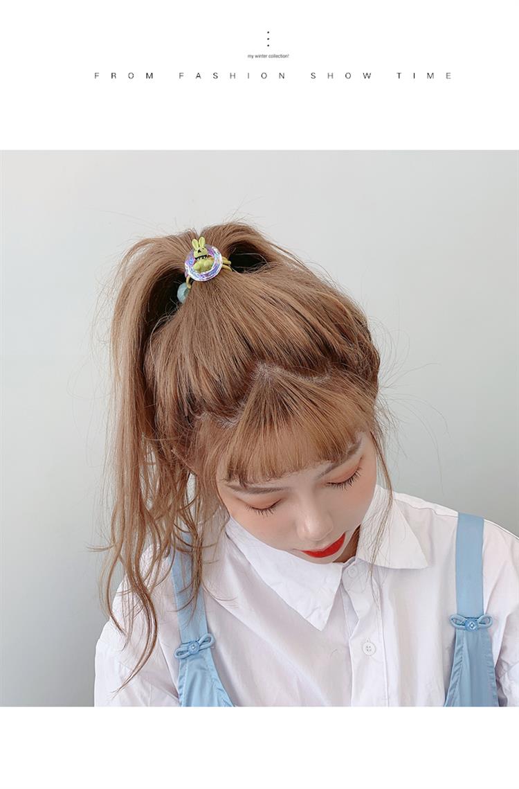 韩版可爱兔子皮筋女扎头网红ins森系头绳少女超仙发绳皮套发圈米白个