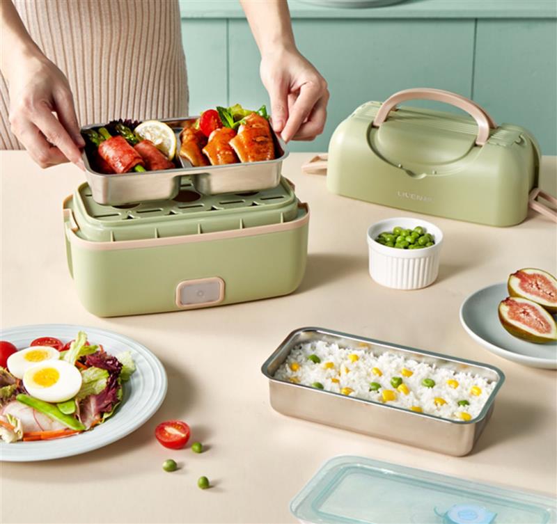 电热饭盒可插电加热保温多功能充电办公室蒸煮带煮饭热饭神器莫兰迪绿